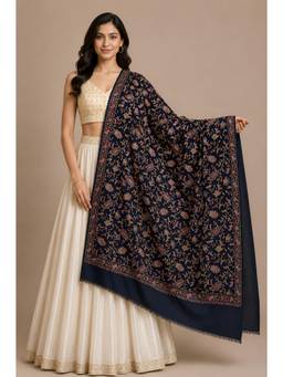 MUFFLY - Wool Blend Jamawar Woven Shawl with All-Over Floral Jaal Border