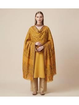 MUFFLY - Women Ikkat Reversible Bamboo Silk Shawl with Woven Floral Pattern