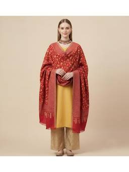 MUFFLY - Women Ikkat Reversible Bamboo Silk Shawl with Woven Floral Pattern