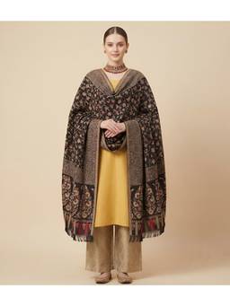 MUFFLY - Women Ikkat Reversible Bamboo Silk Shawl with Woven Floral Pattern