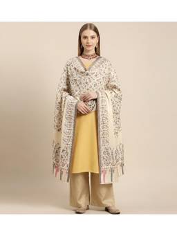 MUFFLY - Women Ikkat Reversible Bamboo Silk Shawl with Woven Floral Pattern