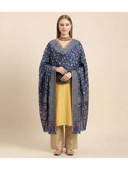 MUFFLY - Women Ikkat Reversible Bamboo Silk Shawl with Woven Floral Pattern