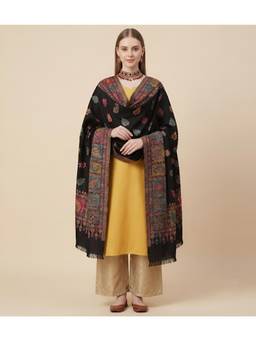 MUFFLY - Women Kani Weave Wool Blend Shawl with Paisley Floral Motifs