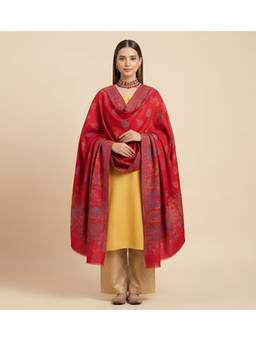 MUFFLY - Women Kani Weave Wool Blend Shawl with Paisley Floral Motifs