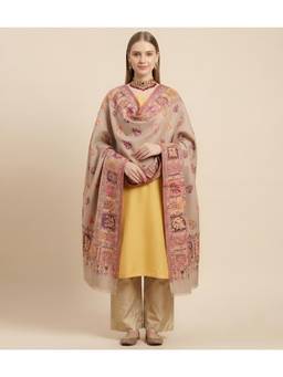 MUFFLY - Women Kani Weave Wool Blend Shawl with Paisley Floral Motifs