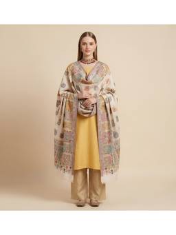 MUFFLY - Women Kani Weave Wool Blend Shawl with Paisley Floral Motifs
