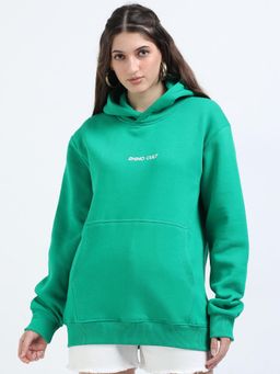 RHINO CULT - Women Basic Solid Green Hoodie Sweatshirt