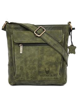 WILDHORN - Classic Genuine Leather Green Textured Sling Bag for Men