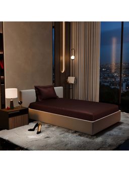 Stoa Paris - Brown Satin Single Fitted Sheet with 1 Pillow Cover