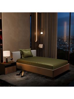 Stoa Paris - Olive Green Satin Single Fitted Sheet with 1 Pillow Cover