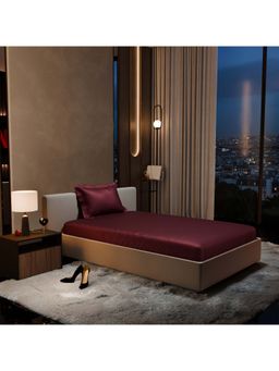 Stoa Paris - Wine Satin Single Fitted Sheet with 1 Pillow Cover