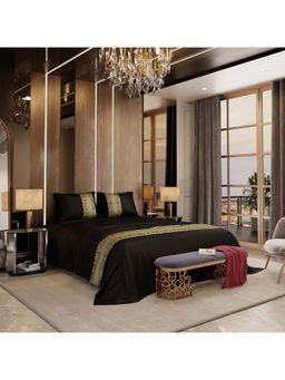 Stoa Paris - Applique Print Black Satin Double Bedsheet with 2 Pillow Covers
