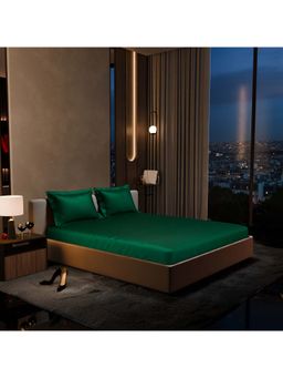 Stoa Paris - Dark Green Satin Fitted Sheet with 2 Pillow Covers