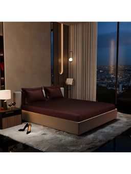 Stoa Paris - Brown Satin Fitted Sheet with 2 Pillow Covers