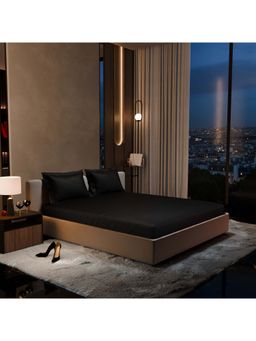 Stoa Paris - Black Satin Fitted Sheet with 2 Pillow Covers