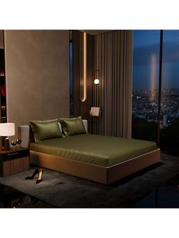 Stoa Paris - Olive Green Satin Fitted Sheet with 2 Pillow Covers