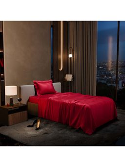Stoa Paris - Red Satin Single Bedsheet with 1 Pillow Cover