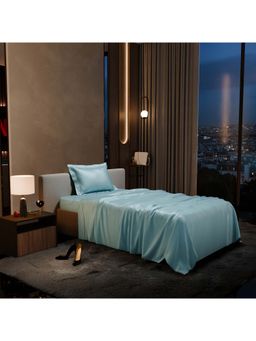 Stoa Paris - Blue Satin Single Bedsheet with 1 Pillow Cover