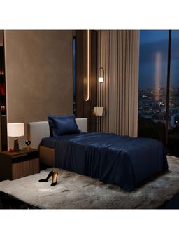 Stoa Paris - Navy Blue Single Satin Bedsheet with 1 Pillow Cover
