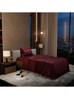 Stoa Paris - Burgundy Single Satin Bedsheet with 1 Pillow Cover