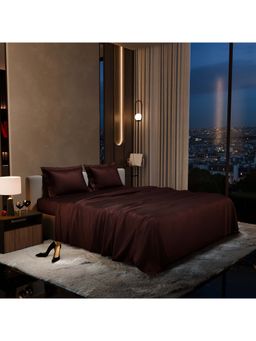 Stoa Paris - Brown Queen Satin Bedsheet with 2 Pillow Covers