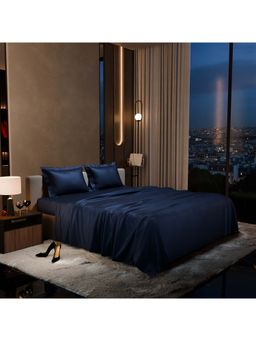 Stoa Paris - Navy Blue King Satin Bedsheet with 2 Pillow Covers