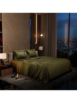 Stoa Paris - Olive Green King Satin Bedsheet with 2 Pillow Covers