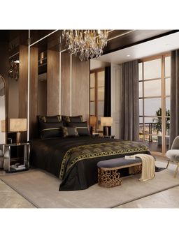 Stoa Paris - Black Gala King Bedsheet with 4 Pillow Covers & Cushions