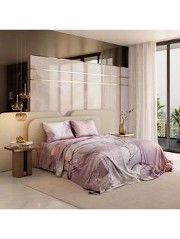 Stoa Paris - Beneath Skies Lavender Satin Bedsheet with 2 Pillow Covers (King)