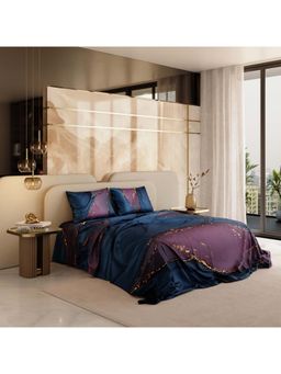 Stoa Paris - Whispers Cosmos Navy Satin Bedsheet with 2 Pillow Covers (King)