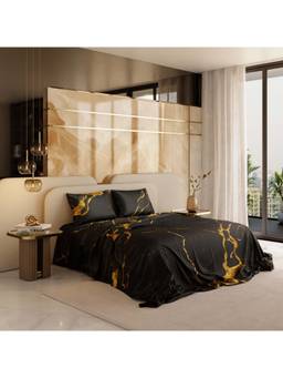 Stoa Paris - Embers Dark 300 Tc Polyester Satin Bedsheet with 2 Pillow Covers (King)
