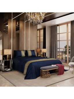 Stoa Paris - Versailles Collection Sateen Imperial Indigo Super King Bedsheet With 2 Pillow Covers