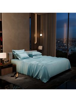 Stoa Paris - Super Super King Size Bedsheet with 4 Pillow Covers, Date Night - Dreamy Blue