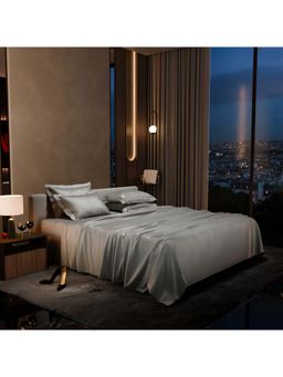 Stoa Paris - Super Super King Size Bedsheet with 4 Pillow Covers, Date Night - Harbour Mist Grey