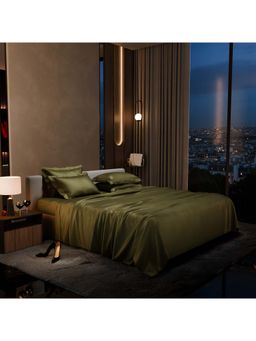 Stoa Paris - Super Super King Size Bedsheet with 4 Pillow Covers, Date Night - Olive Oasis