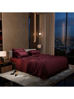 Stoa Paris - Super Super King Size Bedsheet with 4 Pillow Covers, Date Night - Velvet Wine