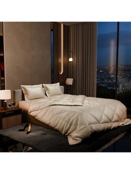 Stoa Paris - Satin Comforter with Double Bedsheet & Pillow Covers, Complete Bedding Set Charming Ivory