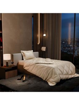 Stoa Paris - Satin Comforter with Single Bedsheet & Pillow Covers, Complete Bedding Set Charming Ivory