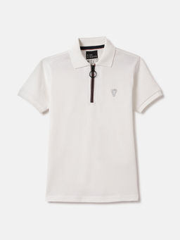 Blue Giraffe - Boys White Short Sleeve Textured Zipper Polo T-Shirt