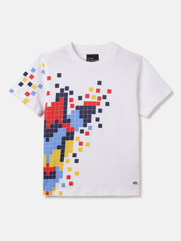 Blue Giraffe - Boys White Crew Neck Silicon Branding T-Shirt