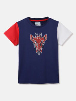 Blue Giraffe - Boys Blue Crew Neck Short Sleeve Pixelated T-Shirt