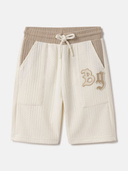 Blue Giraffe - Boys Beige Textured Mid-Rise Stretchable Casual Shorts