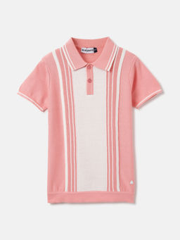 Blue Giraffe - Boys Peach Collared Short Sleeve Textured Polo T-Shirt