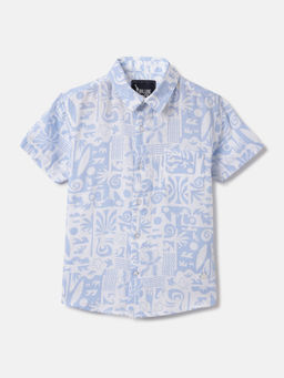 Blue Giraffe - Boys Blue Collar Short Sleeve Abstract Shirt