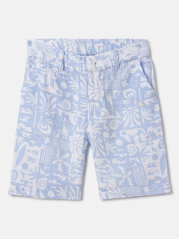 Blue Giraffe - Boys Blue Printed Mid-Rise Double Cloth Shorts