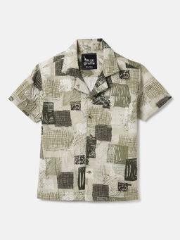 Blue Giraffe - Boys Green Collar Short Sleeve Printed Shirt