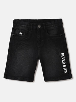 Blue Giraffe - Boys Black Solid Mid-Rise Stretchable Denim Shorts