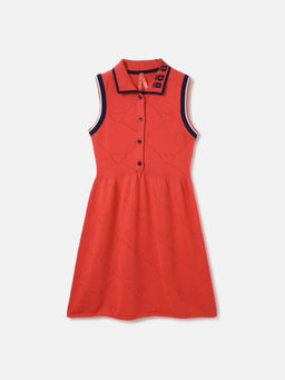 Blue Giraffe - Girls Orange Collared Sleeveless Fit & Flare T-Shirt Dress
