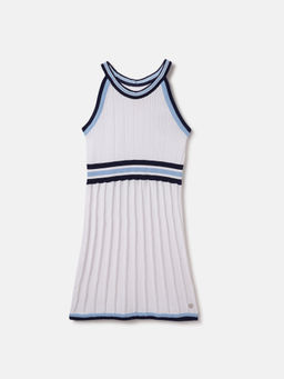 Blue Giraffe - Girls White Round Neck Flat Knit Racerback Dress