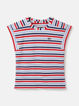 Blue Giraffe - Girls Multi-Color Round Neck Sleeveless Stripes T-Shirt